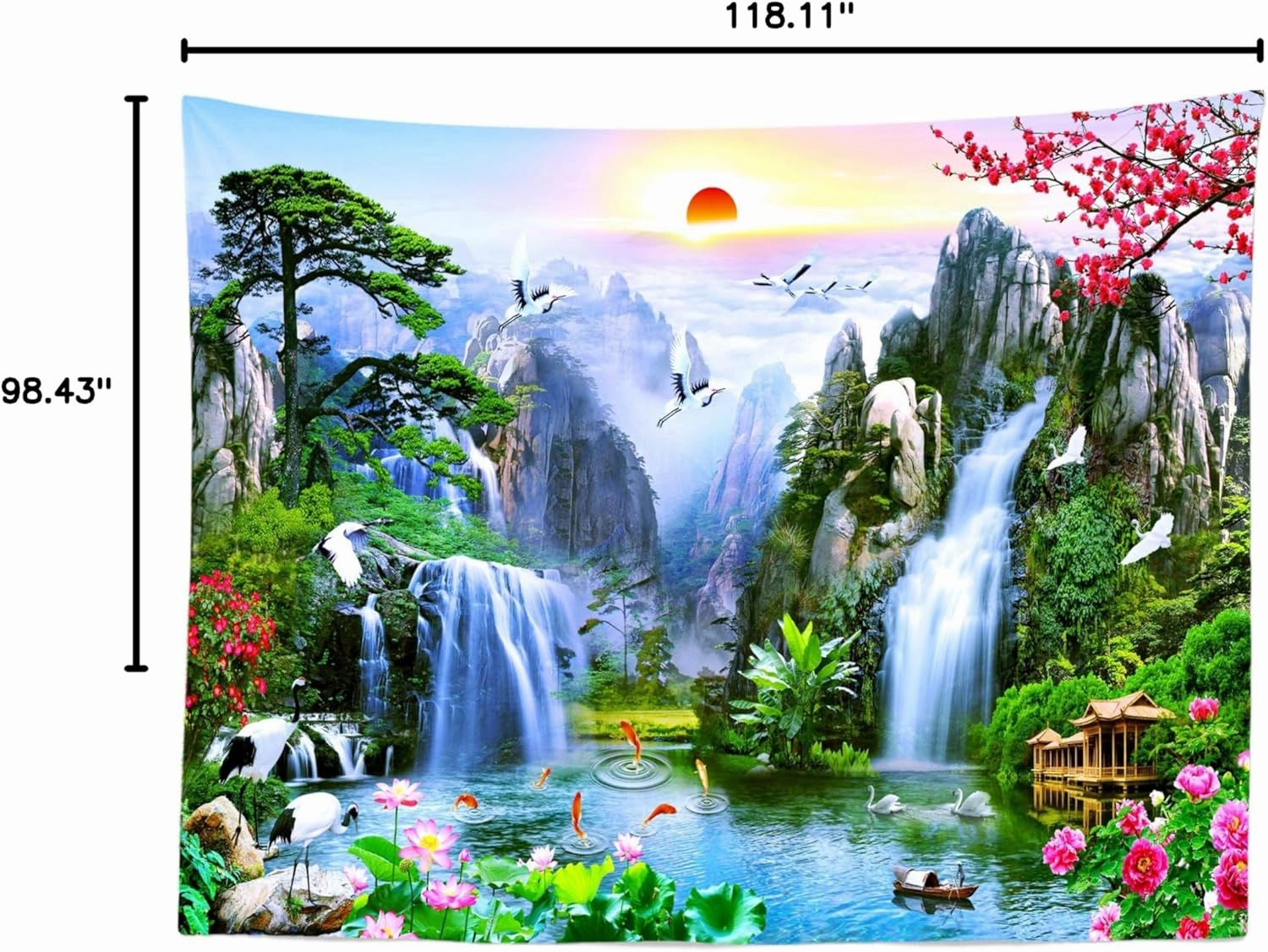 BELECO 10x8ft Fabric Fairyland Mountain Lake Photography Backdrop Waterfalls Swans Fish Flowers Dreamy Natural Landscape Painting Background Wall Murals Home Decor Kids Adults Portrait Photoshoot