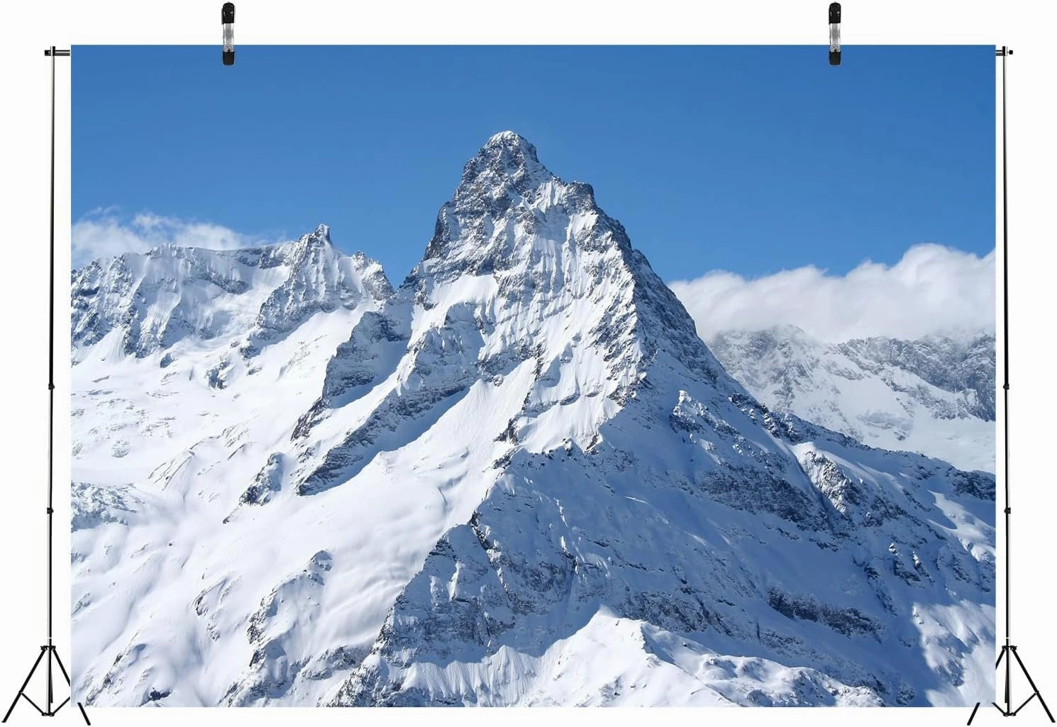 BELECO 12x10ft Fabric Winter Snow Mountains Photography Backdrop White Snow-Covered Mountain Tops High Hill Peak Alpine Scenery Background Outdoor Adventure Holiday Travel Portrait Photo Studio Props