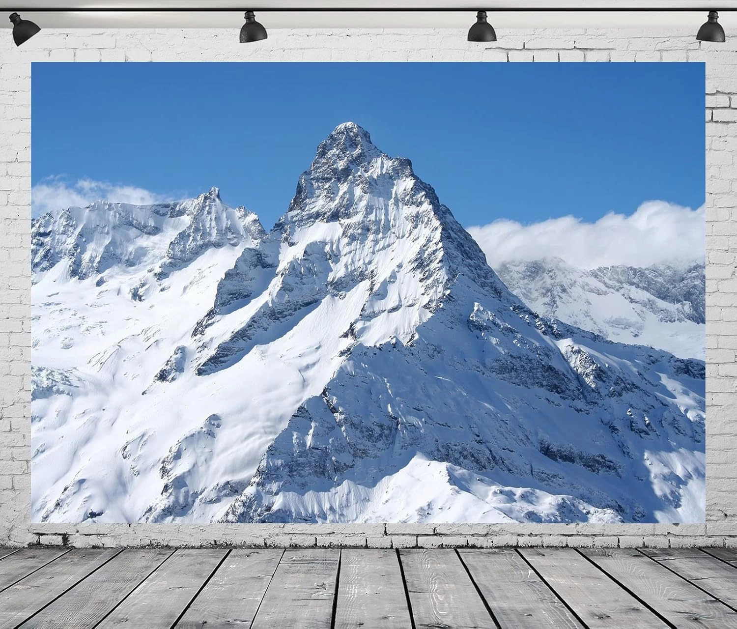 BELECO 12x10ft Fabric Winter Snow Mountains Photography Backdrop White Snow-Covered Mountain Tops High Hill Peak Alpine Scenery Background Outdoor Adventure Holiday Travel Portrait Photo Studio Props