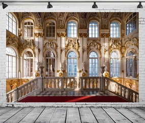 BELECO 20x10ft Fabric Luxurious Palace Backdrop for Photography Royal Palace Hall Ballroom Gold Carvings Wall Arch Windows Art Museum Winter Palace Background Adults Portrait Photoshoot Studio Prop