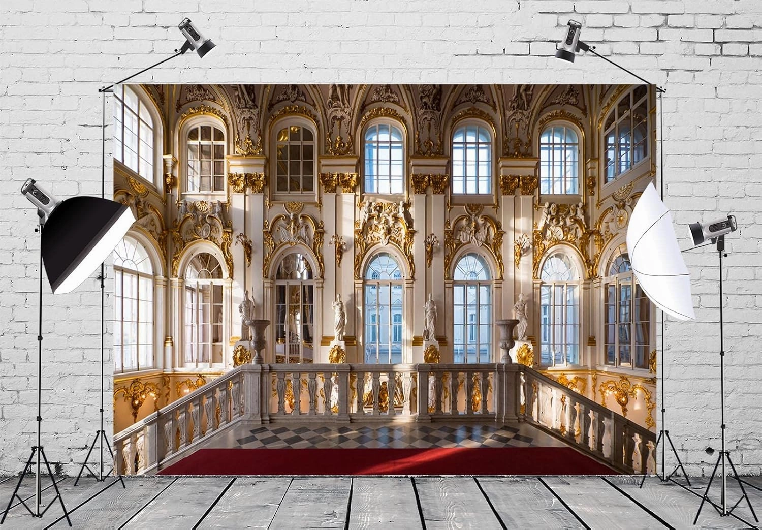 BELECO 20x10ft Fabric Luxurious Palace Backdrop for Photography Royal Palace Hall Ballroom Gold Carvings Wall Arch Windows Art Museum Winter Palace Background Adults Portrait Photoshoot Studio Prop