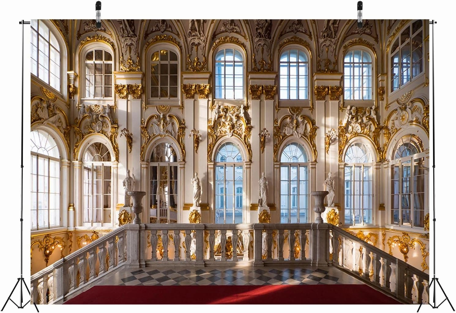 BELECO 20x10ft Fabric Luxurious Palace Backdrop for Photography Royal Palace Hall Ballroom Gold Carvings Wall Arch Windows Art Museum Winter Palace Background Adults Portrait Photoshoot Studio Prop