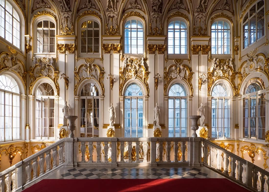 BELECO 20x10ft Fabric Luxurious Palace Backdrop for Photography Royal Palace Hall Ballroom Gold Carvings Wall Arch Windows Art Museum Winter Palace Background Adults Portrait Photoshoot Studio Prop