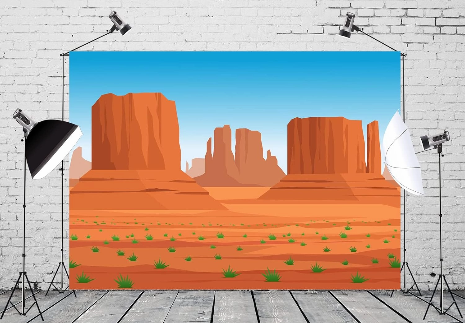 BELECO 6x4ft Fabric Cartoon Monument Valley Backdrop Arizona Desert American Western National Park Red Rocks Blue Sky Scenery Utah Background for Birthday Party Decorations Studio Photo Props