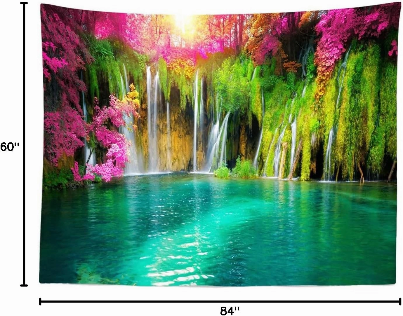 BELECO 7x5ft Fabric Forest Mountain Waterfall Backdrop Spring Blooming Flowers Green Lake Natural Landscape Scenic Backdrop Wall Murals Room Decor Kids Adults Portrait Photo Shoot Studio Props