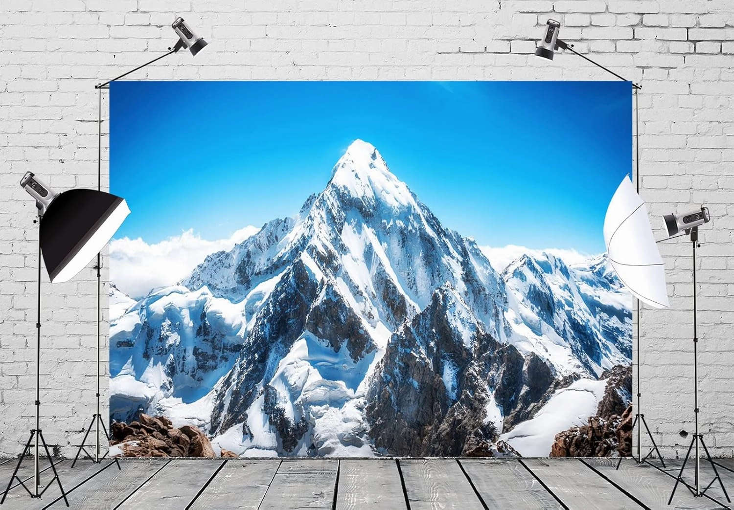 BELECO 7x5ft Fabric Winter Snow Mountain Photography Backdrop Mount Everest Nepal National Park Mountain Peak Alpine Scenery Blue Sky Background Outdoor Adventure Holiday Travel Portrait Photo Props