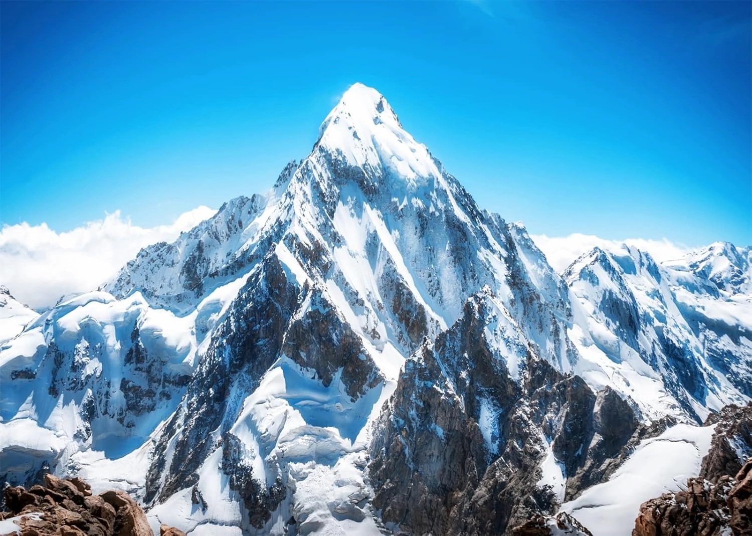 BELECO 7x5ft Fabric Winter Snow Mountain Photography Backdrop Mount Everest Nepal National Park Mountain Peak Alpine Scenery Blue Sky Background Outdoor Adventure Holiday Travel Portrait Photo Props