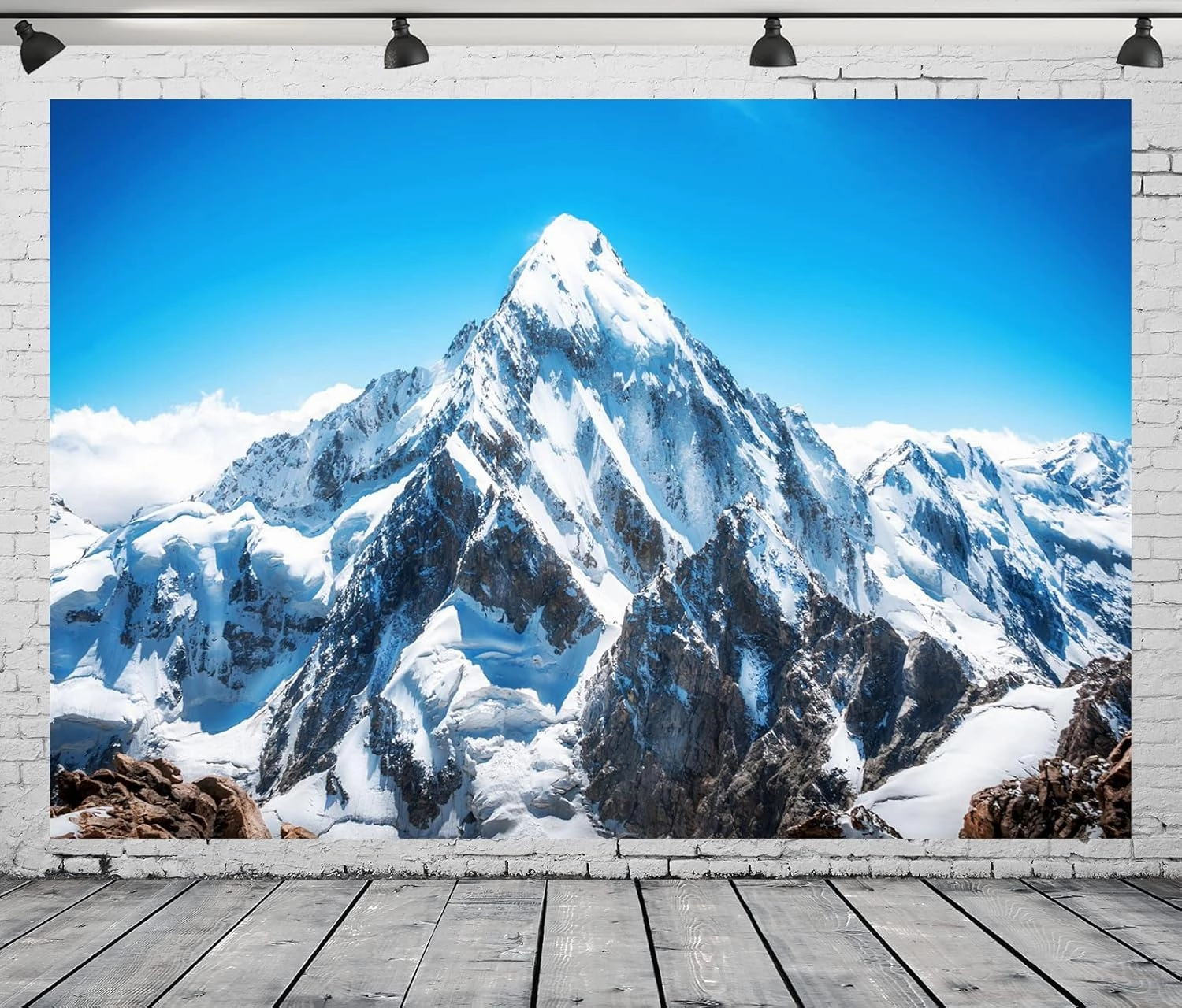 BELECO 7x5ft Fabric Winter Snow Mountain Photography Backdrop Mount Everest Nepal National Park Mountain Peak Alpine Scenery Blue Sky Background Outdoor Adventure Holiday Travel Portrait Photo Props