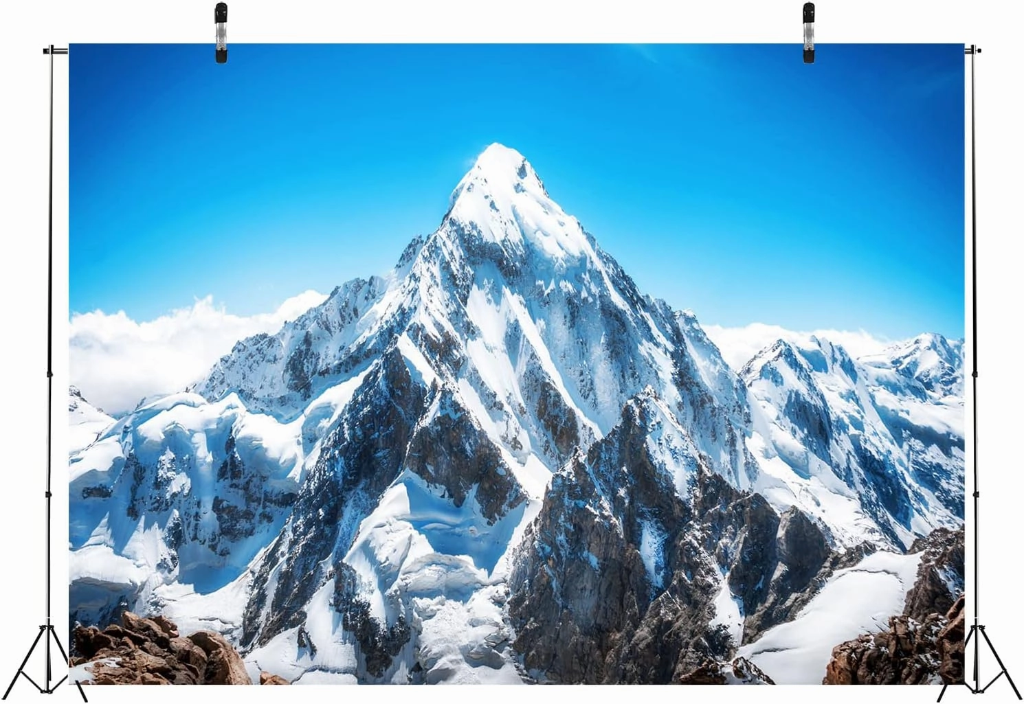 BELECO 7x5ft Fabric Winter Snow Mountain Photography Backdrop Mount Everest Nepal National Park Mountain Peak Alpine Scenery Blue Sky Background Outdoor Adventure Holiday Travel Portrait Photo Props