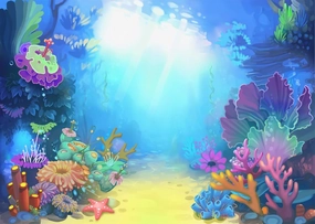 BELECO 8x6ft Fabric Underwater World Backdrops for Photography Colorful Coral Reef Blue Undersea Backdrop Aquarium Background Mermaid Theme Baby Shower Birthday Party Decoration Photo Studio Props