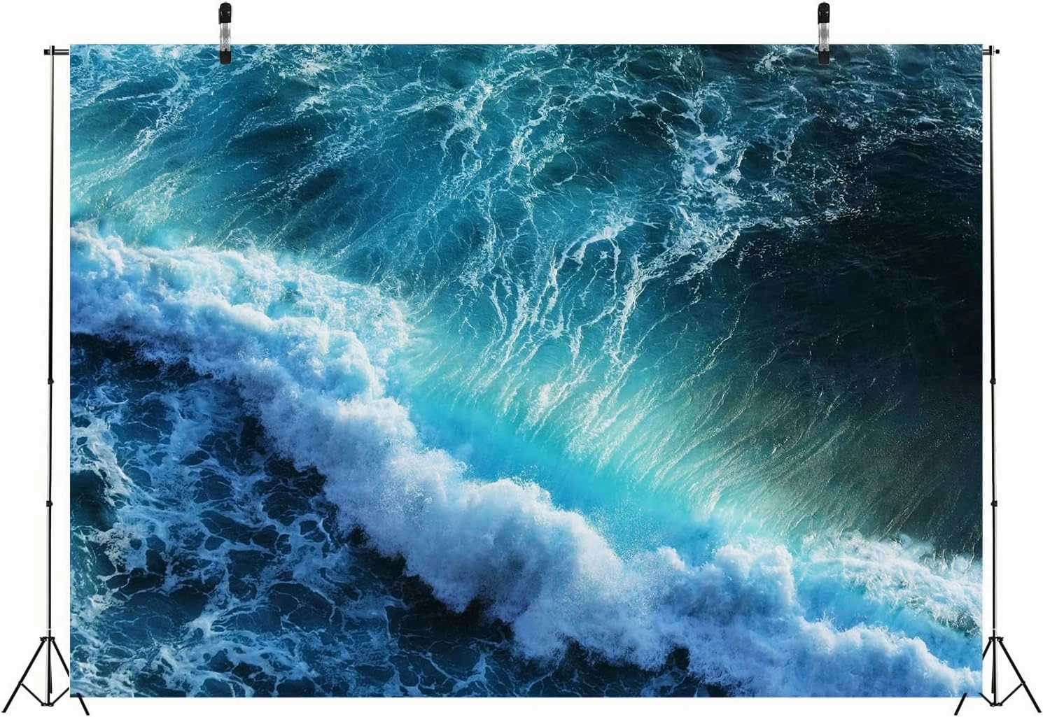 BELECO 9x6ft Fabric Ocean Waves Photography Backdrop Tropical Summer Blue Sea Splashing Wave Backdrop Surfing Wave Water Sport Background Children Baby Surfing Birthday Party Photoshoot Props