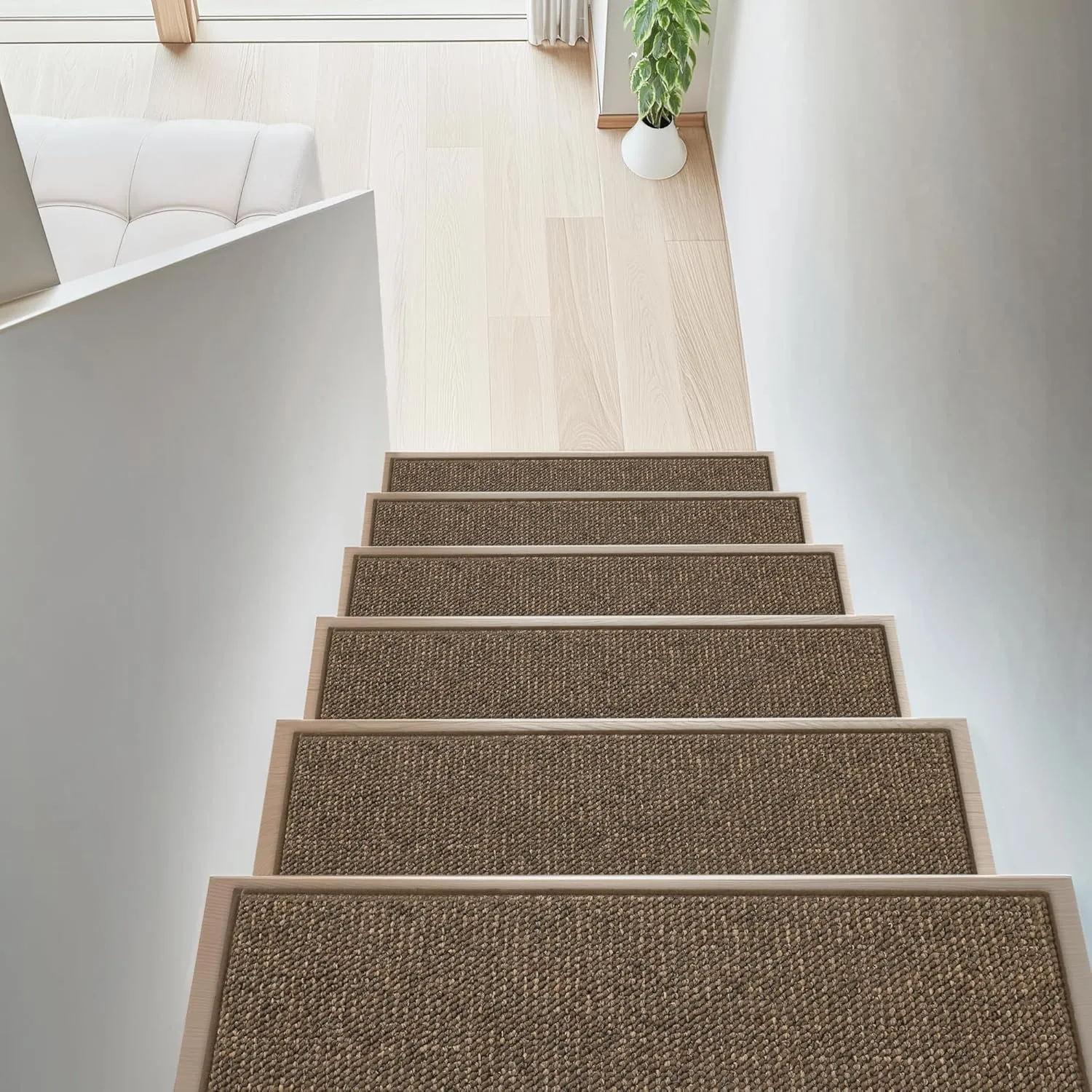 BEQHAUSE Stair Treads for Wooden Steps 9"x28", Carpet Stair Treads Non Slip Indoor, Machine Washable Stair Runners for Kids Elders and Pets, TPE Backing, 100% Polypropylene, 4pcs, Brown