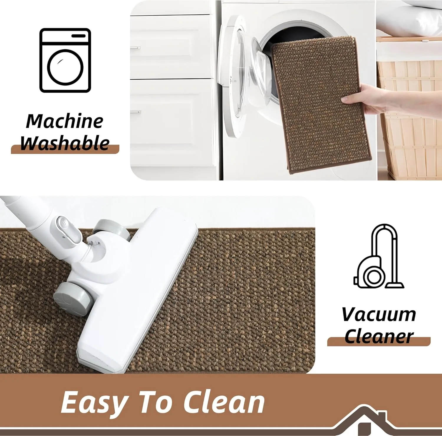 BEQHAUSE Stair Treads for Wooden Steps 9"x28", Carpet Stair Treads Non Slip Indoor, Machine Washable Stair Runners for Kids Elders and Pets, TPE Backing, 100% Polypropylene, 4pcs, Brown