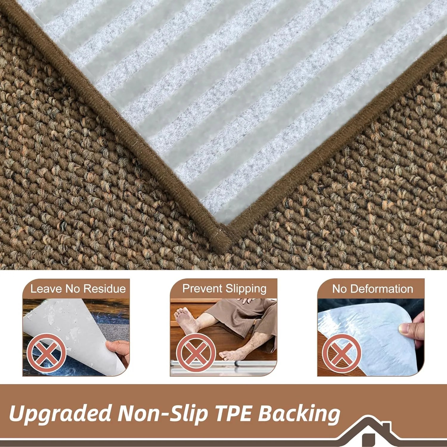BEQHAUSE Stair Treads for Wooden Steps 9"x28", Carpet Stair Treads Non Slip Indoor, Machine Washable Stair Runners for Kids Elders and Pets, TPE Backing, 100% Polypropylene, 4pcs, Brown