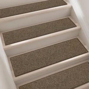 BEQHAUSE Stair Treads for Wooden Steps 9"x28", Carpet Stair Treads Non Slip Indoor, Machine Washable Stair Runners for Kids Elders and Pets, TPE Backing, 100% Polypropylene, 4pcs, Brown