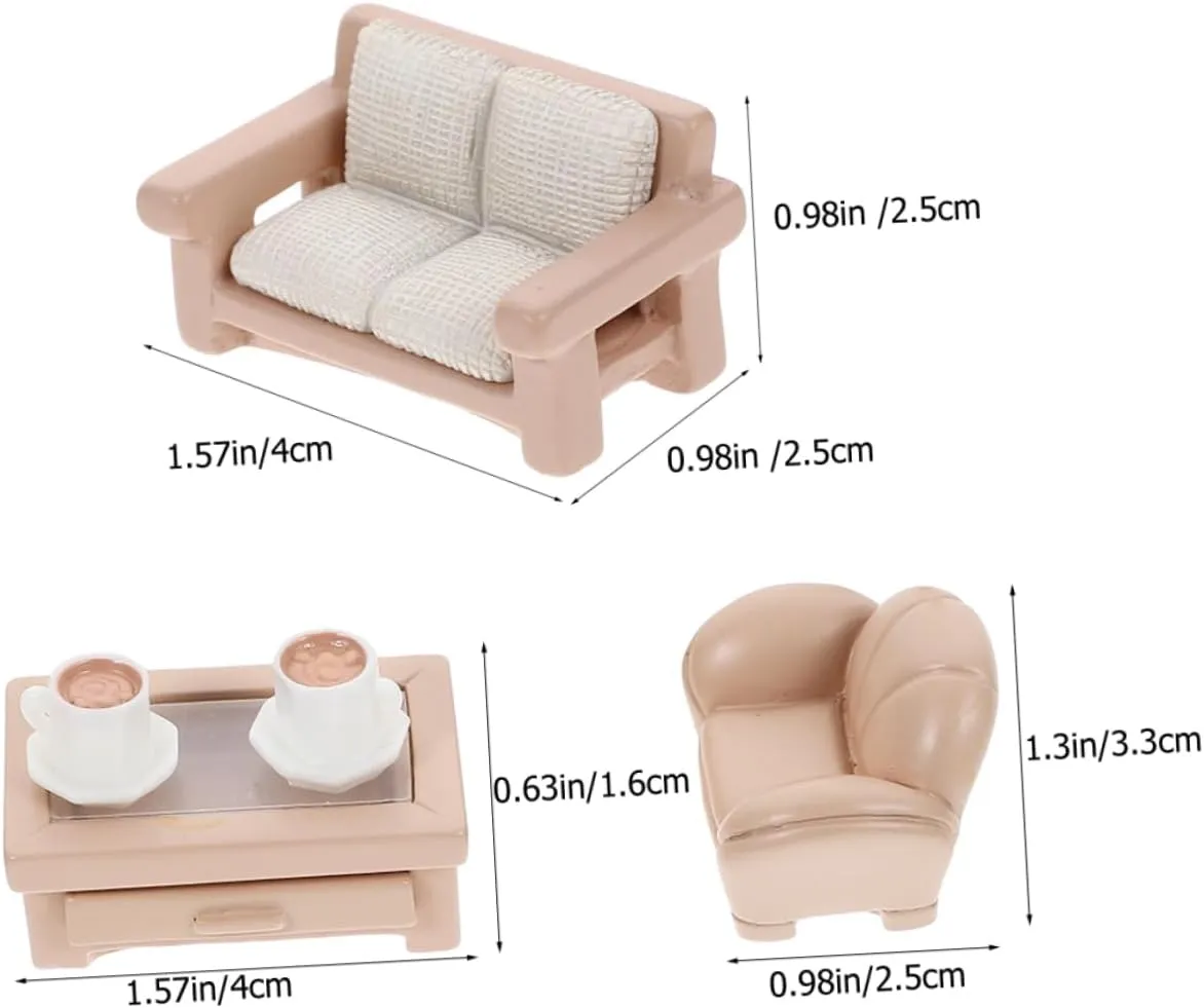 BESPORTBLE 4 Sets Miniature Dollhouse Furniture Sofa and Tea Table for Creative Play and for Dollhouse Living Decoration