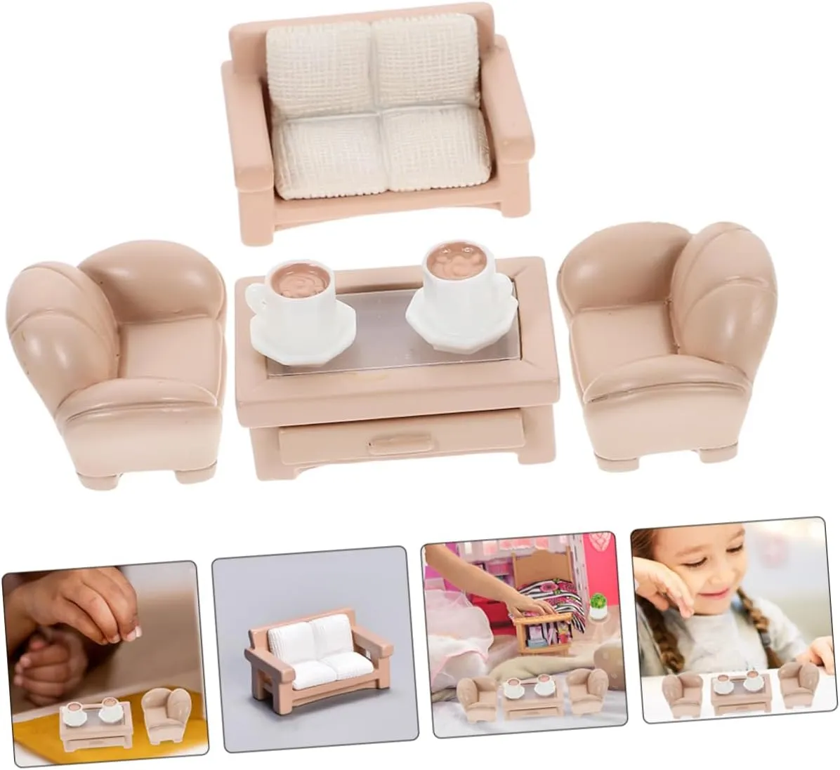 BESPORTBLE 4 Sets Miniature Dollhouse Furniture Sofa and Tea Table for Creative Play and for Dollhouse Living Decoration