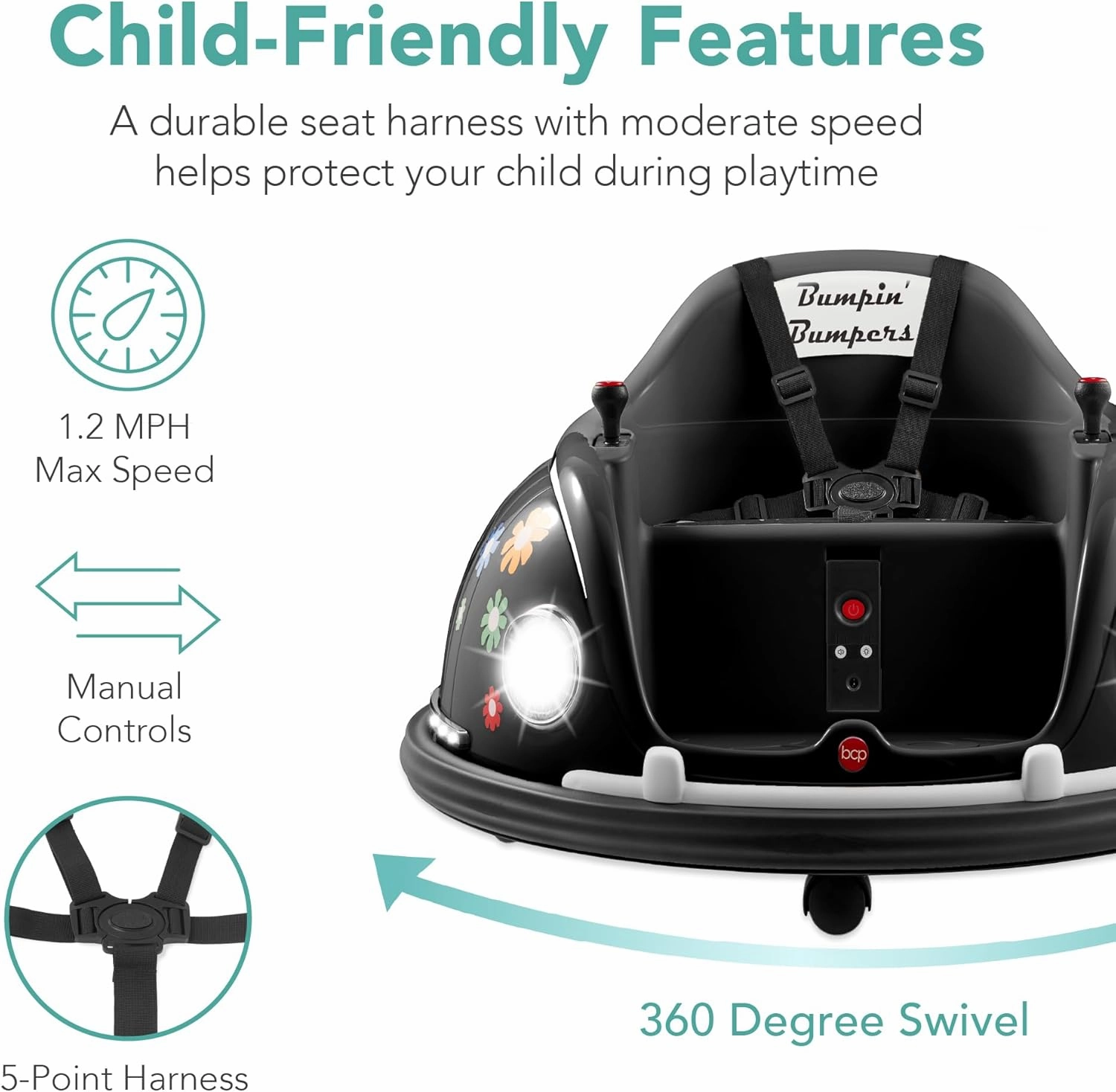 Best Choice Products 6V Electric Kids Ride On Bumpin Bumper Car, 1.5 - 6 Years Old, Parent Remote Control, 360 Degree Spin, Lights, Sounds - Black