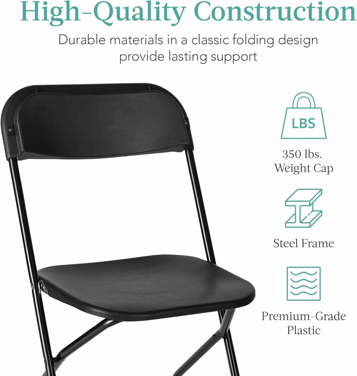 Best Choice Products Set of 10 Plastic Folding Chairs, Portable Stacking Indoor Outdoor Seating for Home, Yard, Garden, Parties, Events w/Non-Slip Feet, 350lb Weight Capacity - Black