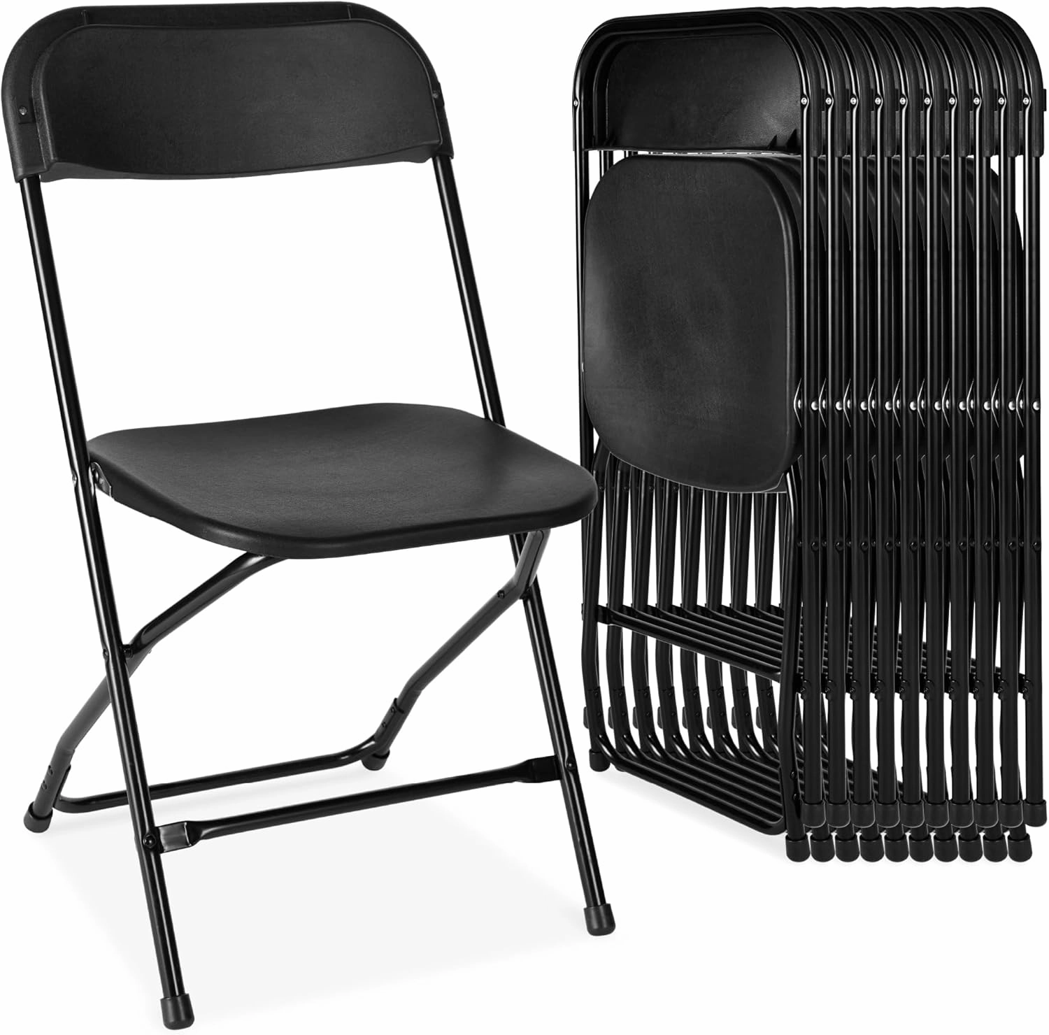 Best Choice Products Set of 10 Plastic Folding Chairs, Portable Stacking Indoor Outdoor Seating for Home, Yard, Garden, Parties, Events w/Non-Slip Feet, 350lb Weight Capacity - Black
