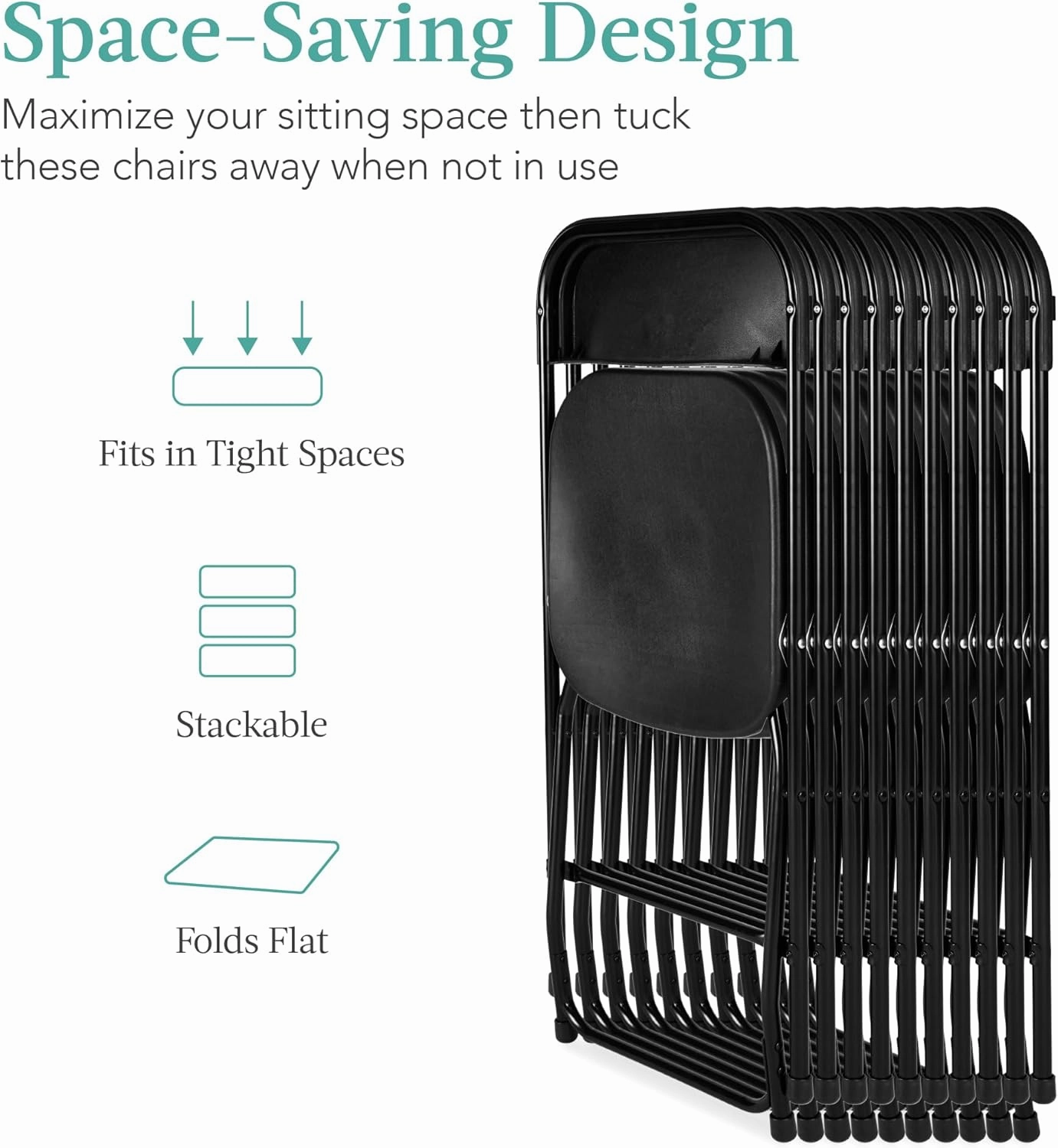 Best Choice Products Set of 10 Plastic Folding Chairs, Portable Stacking Indoor Outdoor Seating for Home, Yard, Garden, Parties, Events w/Non-Slip Feet, 350lb Weight Capacity - Black