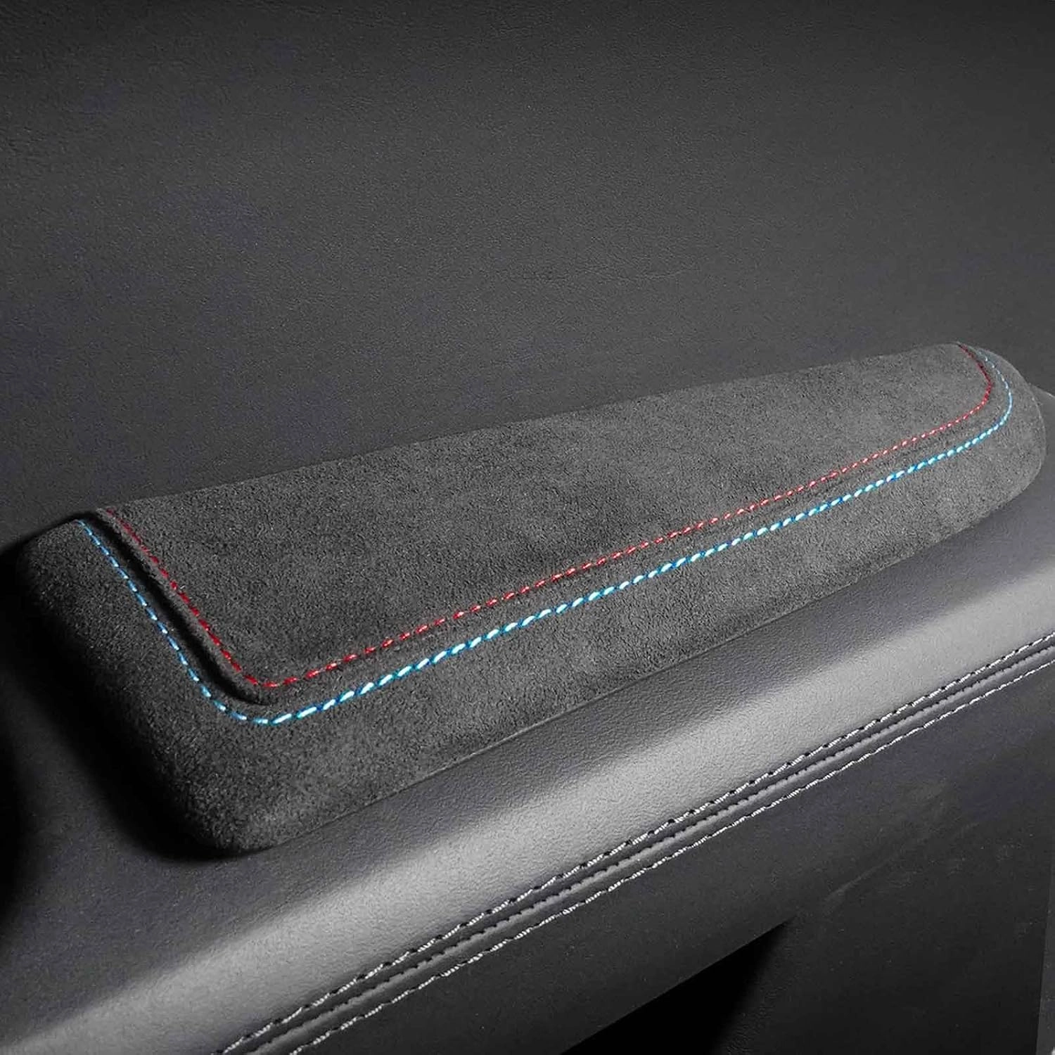BETTERHUMZ Car Door Armrest Cushion Pad for Alcantara Suede, Car Elbow Rest Pad for BMW 3 4 5 6 7 8 X1 X3 X4 X5 X6 Z4 Series Car Accessories (Left, Blue red line)