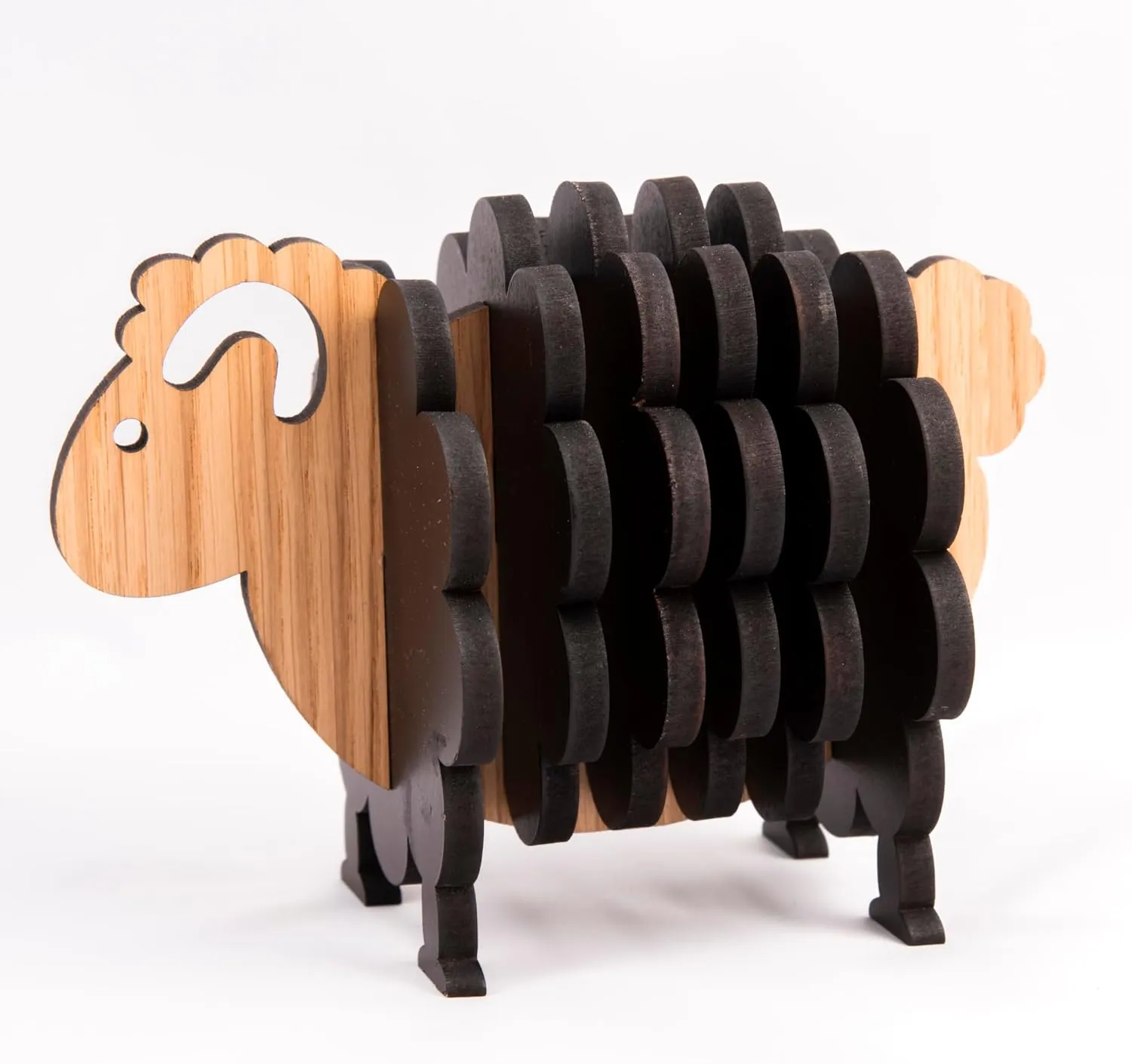 Biddy Murphy Irish Gifts Baa-rilliant Irish Oak Wood Drink Coasters Set of 4 with Holder, Cute Sheep Design, Handcrafted in Ireland, Eco-Friendly, Absorbent, 4" Inch