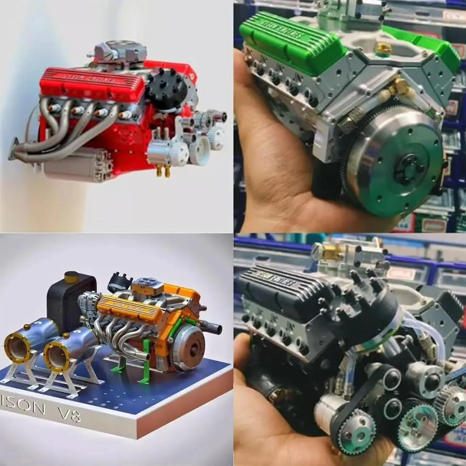 binray Cison V8 Engine Kit Gas,89%-Gasoline Ohv V8 Small-Block Engine Model Kits 4-Stroke 44cc Water-Cooled 1/6,Mini Build Your Own Stem Cison Running Engine Kits That Runs for Adults(2PCS-A)