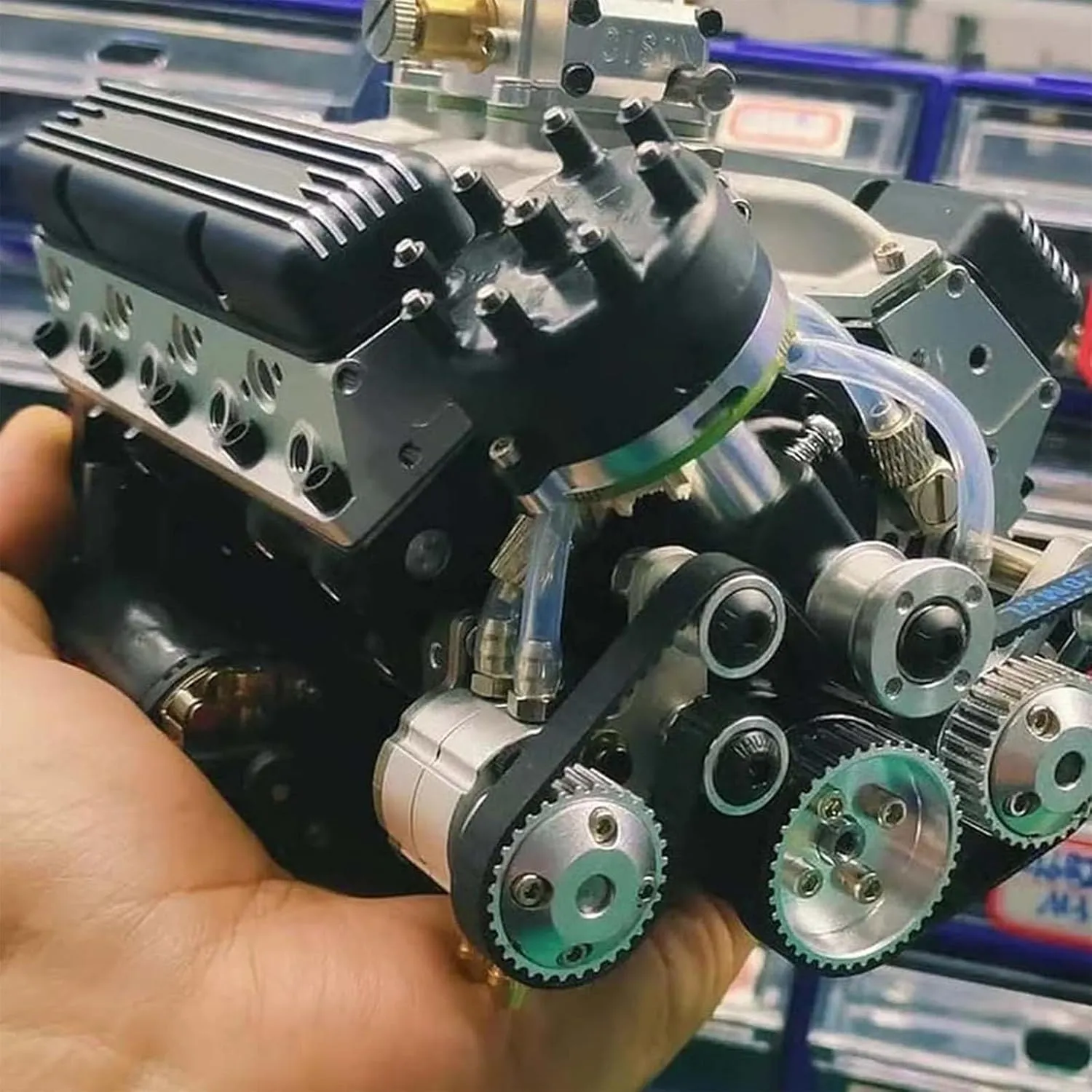 binray Cison V8 Engine Kit Gas,89%-Gasoline Ohv V8 Small-Block Engine Model Kits 4-Stroke 44cc Water-Cooled 1/6,Mini Build Your Own Stem Cison Running Engine Kits That Runs for Adults(2PCS-A)