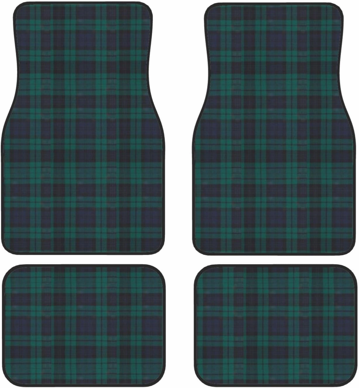 Black Watch Modern Tartan Car Front and Rear Floor Mats, Anti Slip Car Mats, Complete Set of 4 Carpets, All Weather Protection