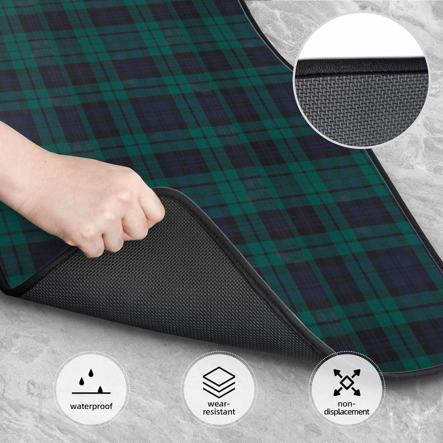 Black Watch Modern Tartan Car Front and Rear Floor Mats, Anti Slip Car Mats, Complete Set of 4 Carpets, All Weather Protection