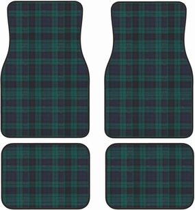 Black Watch Modern Tartan Car Front and Rear Floor Mats, Anti Slip Car Mats, Complete Set of 4 Carpets, All Weather Protection