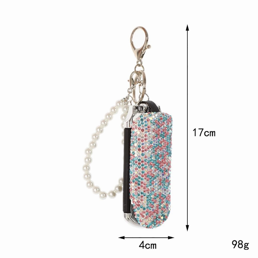 Bling Folding Hair Brush Keychain Rhinestone Pocket Hair Brush Keyring Mini Paddle Hair Massage Comb with Mirror for Women Girls Blue