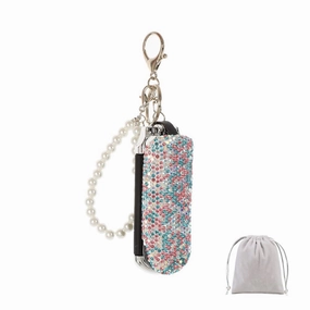 Bling Folding Hair Brush Keychain Rhinestone Pocket Hair Brush Keyring Mini Paddle Hair Massage Comb with Mirror for Women Girls Blue