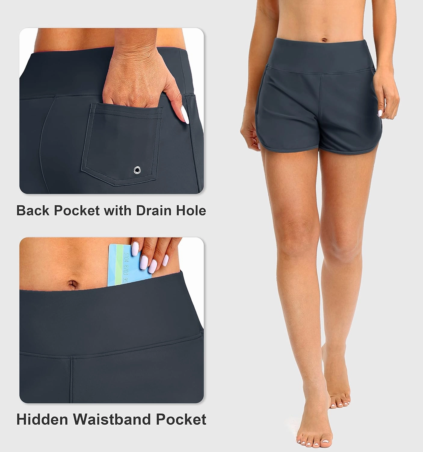 Blouty Women's Swim Board Shorts with Pockets High Waisted Tummy Control Swimsuit Bathing Shorts for Women with Liner