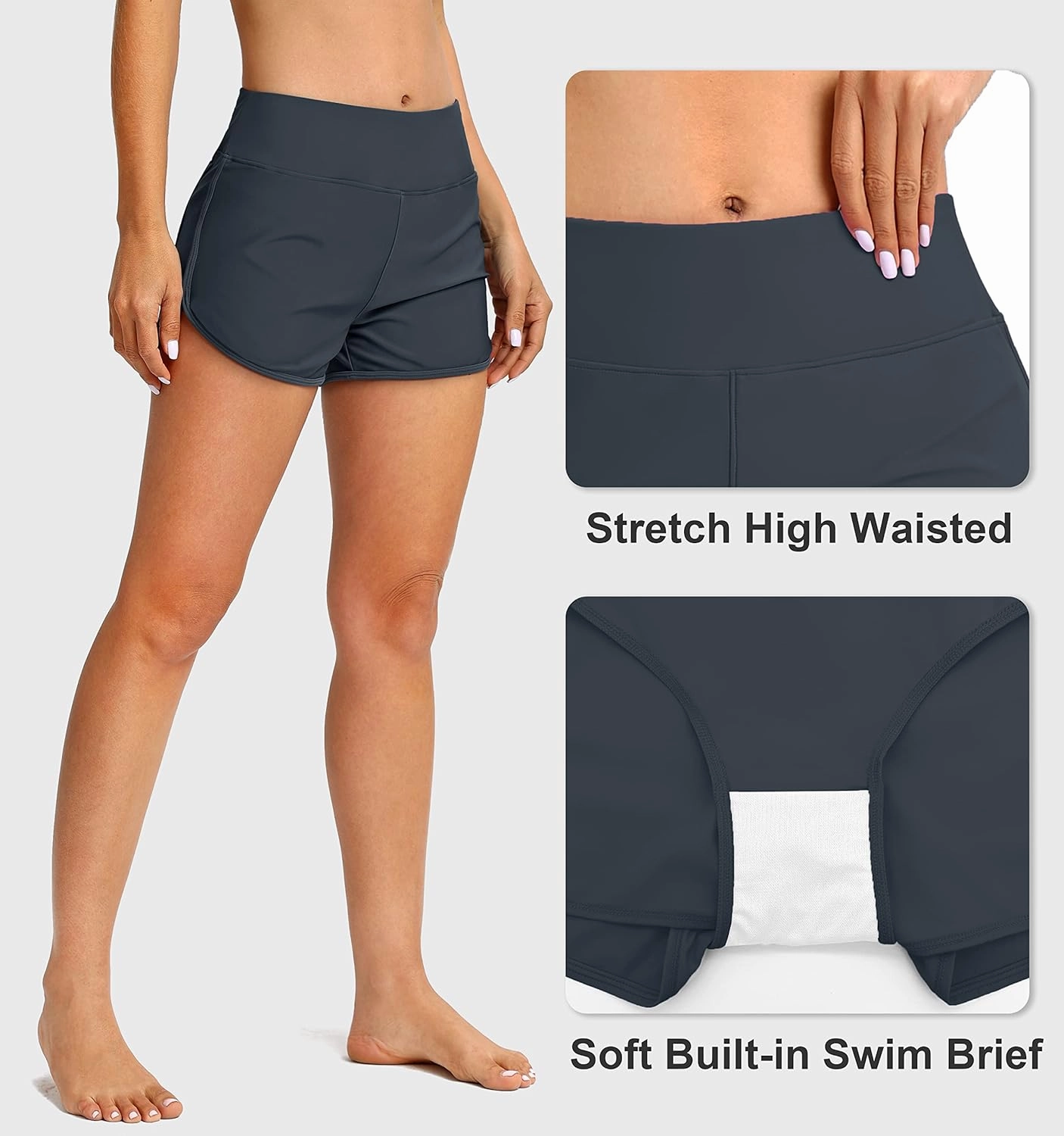 Blouty Women's Swim Board Shorts with Pockets High Waisted Tummy Control Swimsuit Bathing Shorts for Women with Liner