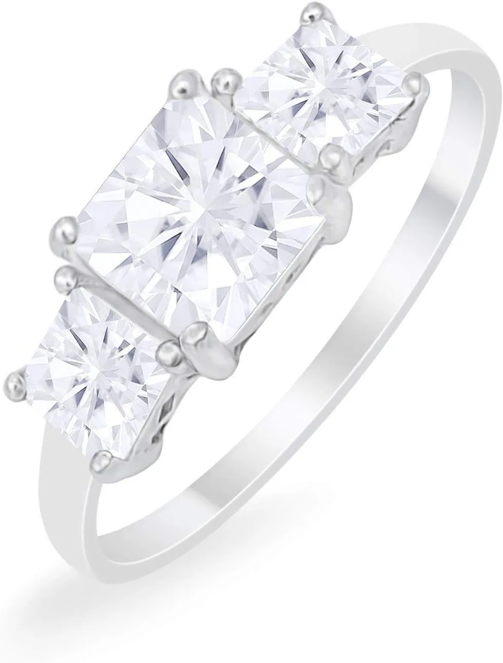 Blue Apple Co. 3 Stone Wedding Engagement Ring Princess Cut Square Simulated CZ 925 Sterling Silver Choose Color