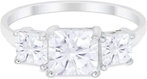 Blue Apple Co. 3 Stone Wedding Engagement Ring Princess Cut Square Simulated CZ 925 Sterling Silver Choose Color