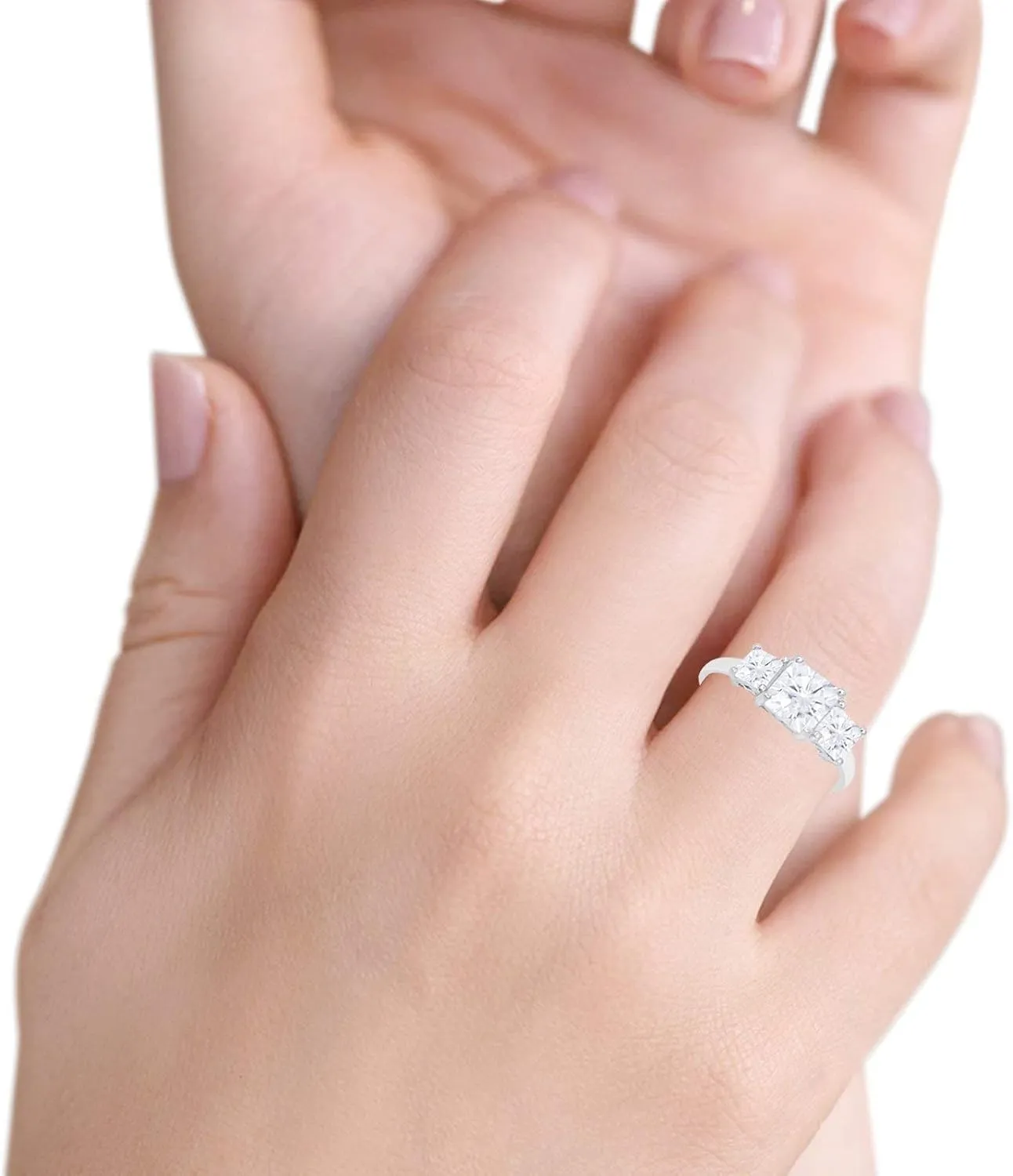 Blue Apple Co. 3 Stone Wedding Engagement Ring Princess Cut Square Simulated CZ 925 Sterling Silver Choose Color