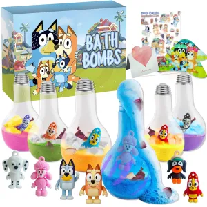 Blue Heeler Bath Bombs for Kids With Toys Inside - Scientific Bath Toys for Dry Skin Moisturize, Dried Rose Petals With Eruption of Foams - Kid Gift Set