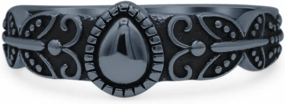 Blue Apple Co. Iconic Butterfly Artisan Design Trending Pear Shape Oxidized Ring Band Solid 925 Sterling Silver Thumb Ring (6.7mm)