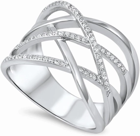 Blue Apple Co. Trendy Fashion Crisscross X Crossover Weave Ring Round Pave Cubic Zirconia 925 Sterling Silver