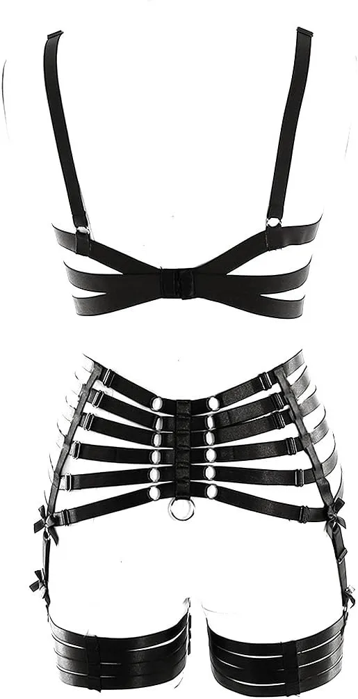Body Harness Full for Women Garter Belts Set Strappy Adjust Gothic Punk Art Wear Elastic