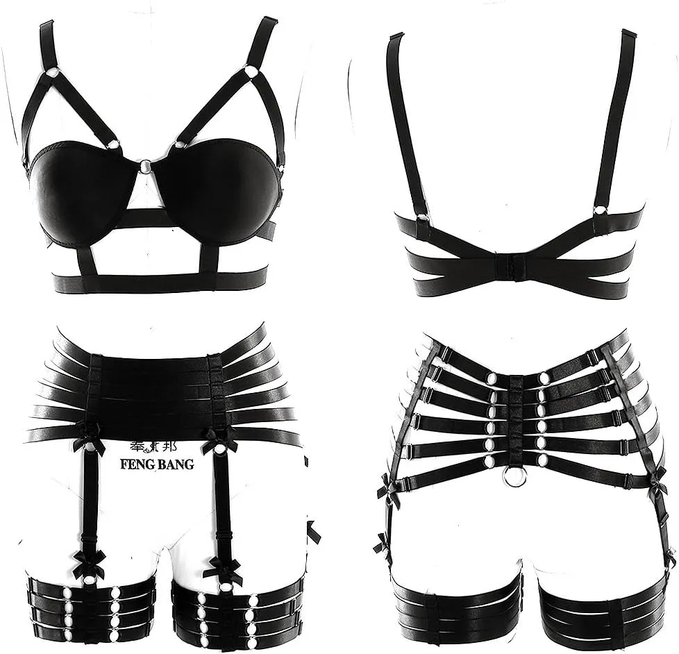 Body Harness Full for Women Garter Belts Set Strappy Adjust Gothic Punk Art Wear Elastic