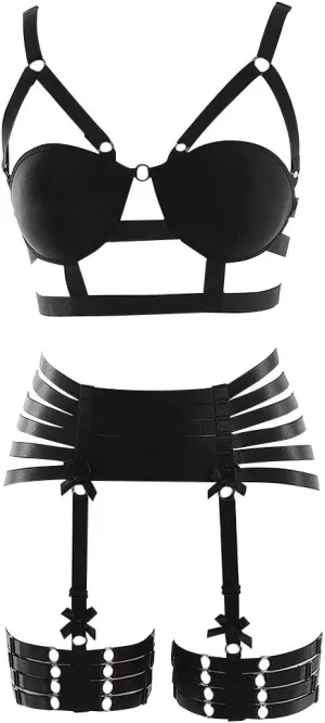 Body Harness Full for Women Garter Belts Set Strappy Adjust Gothic Punk Art Wear Elastic