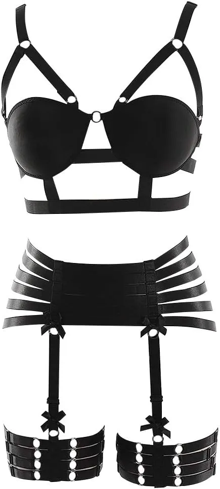 Body Harness Full for Women Garter Belts Set Strappy Adjust Gothic Punk Art Wear Elastic