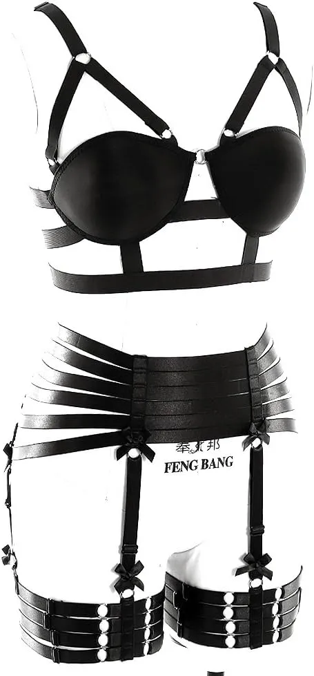 Body Harness Full for Women Garter Belts Set Strappy Adjust Gothic Punk Art Wear Elastic
