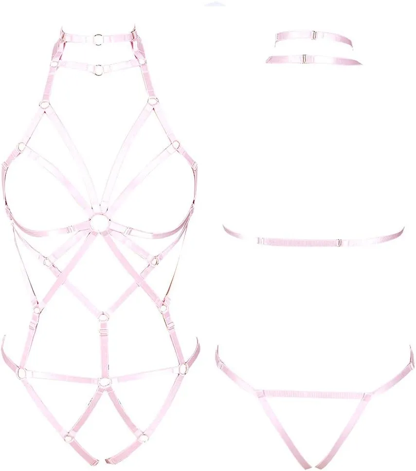 Body Harness Full for Women Garter Belts Set Strappy Elastic Adjust Size Punk Gothic Halloween