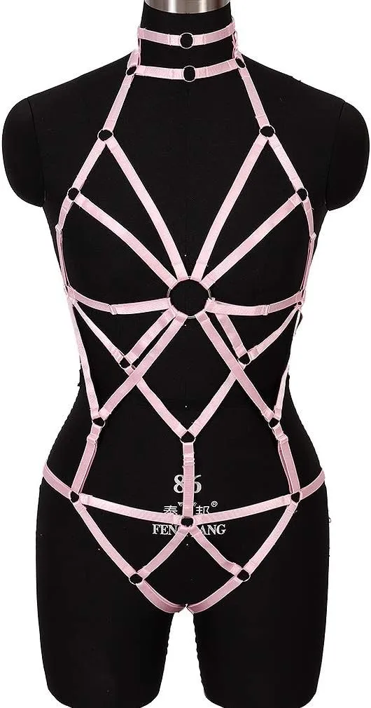 Body Harness Full for Women Garter Belts Set Strappy Elastic Adjust Size Punk Gothic Halloween