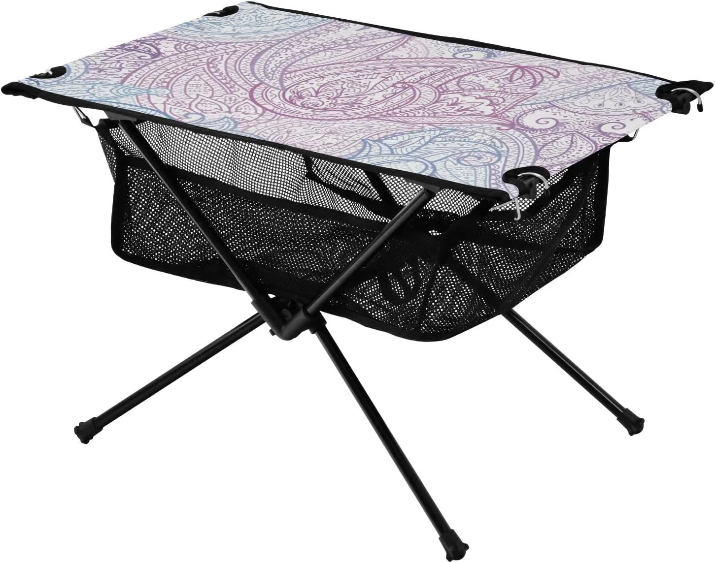 Bolaz Outdoor Folding Portable Picnic Camping Table-Abstract Blue Flowers5,Storage Mesh for Camping Gear Accessories, Hiking, Mountaineering, Outdoor Travel
